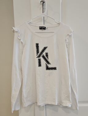 NWOT Karl Lagerfeld White Long Sleeve Tee with Studded KL Logo